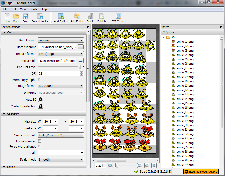 Вид программы Texture Packer